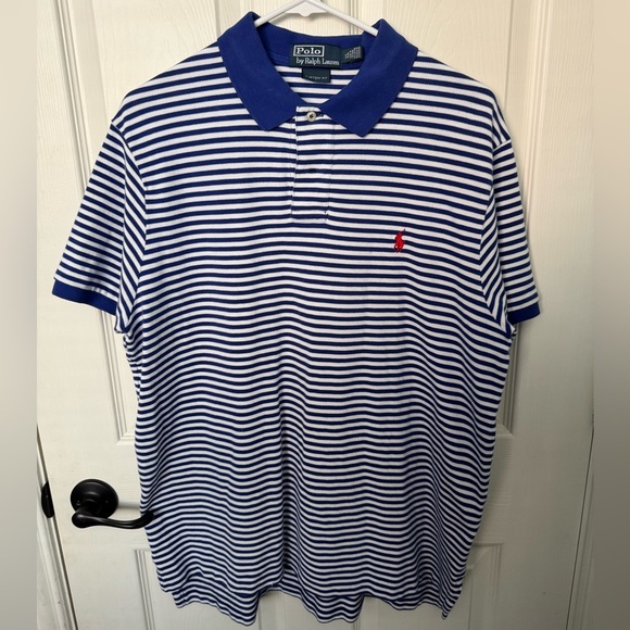 Polo Ralph Lauren Custom-Fit Short Sleeve Polo Blue/ White Mens XL - Picture 1 of 2